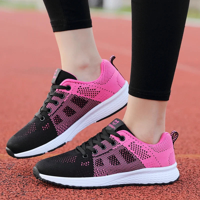 Women Casual Shoes Breathable Walking Mesh Lace Up Flat Shoes Sneakers Women Tenis Feminino Pink Black White