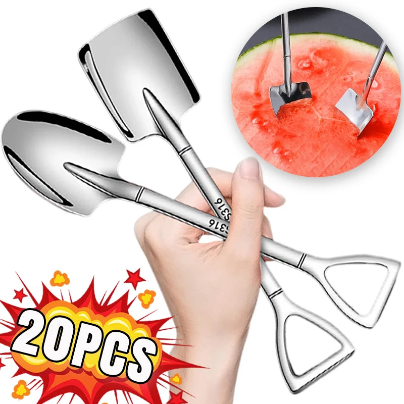 Stainless Steel Shovel Spoons Gold Silver Mini Coffee Teaspoon Fruit Ice Cream Dessert Spoon Scoops Kitchen Tableware Set 20/2Pc