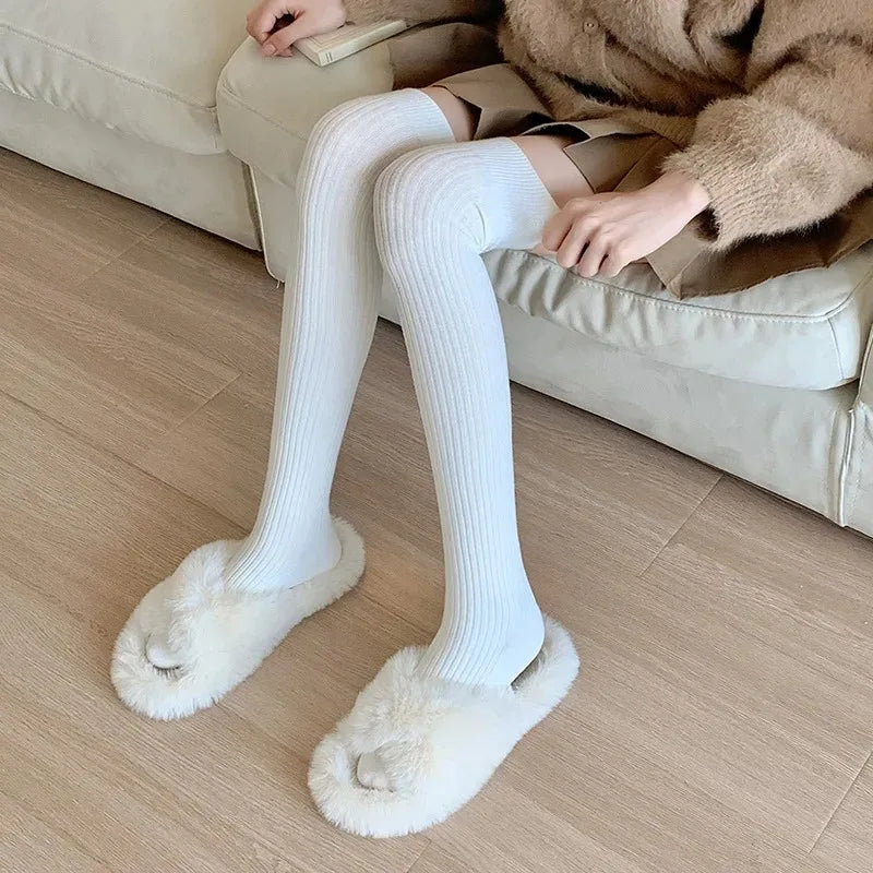 NEW 1/2pairs Women's Casual Knitted Long Socks Autumn Winter Solid Stockings Boot Calf Socks Over Knee Leggings Harajuku Lolita Sox