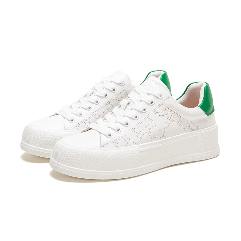 CHCH Women's Sports Shoes New Casual And Comfortable White Shoes Thick-Soled Genuine Leather Wear-Resistant Sports Shoes
