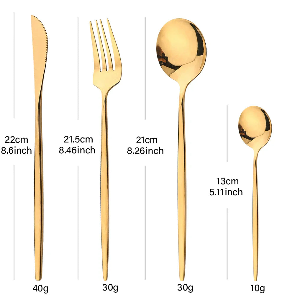 24Pcs Gold Tableware Sets Stainless Steel Cutlery Knife Tea Fork Coffee Spoon Flatware Dishwasher Safe Dinner Kitchen Dinnerware