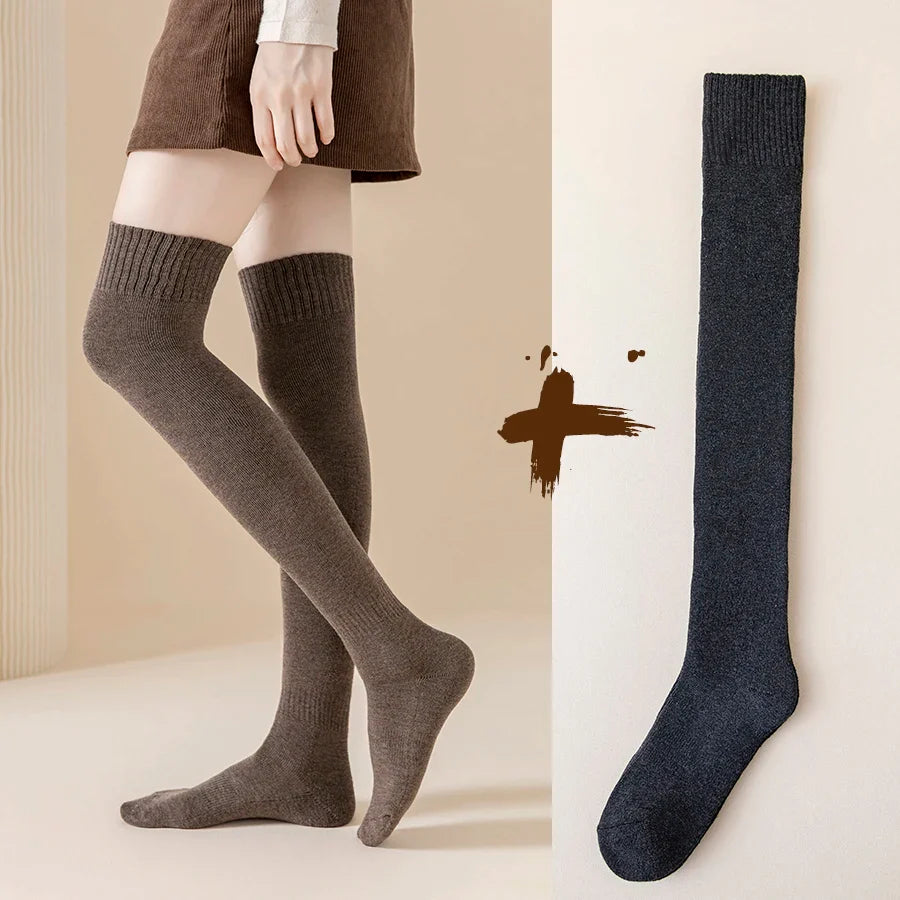 Thick Stockings Socks Women Warm Winter Over Knee High Hold Up Cotton Sexy Slim Ladies Girls Halloween Gift 6 Colors 1 Pairs