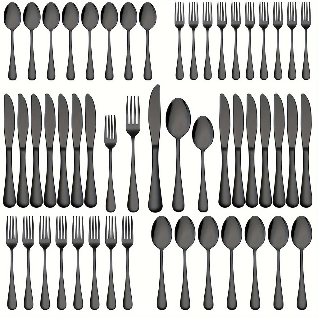 60pcs, Stainless Steel Flatware Set Black Silverware Mirror Polished Cutlery Set Birthdays Independence Day Dishwasher Safe