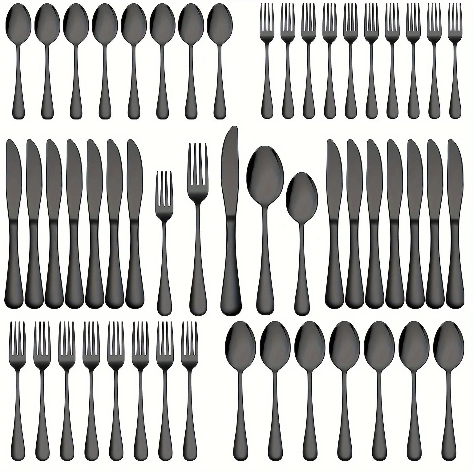 60pcs, Stainless Steel Flatware Set Black Silverware Mirror Polished Cutlery Set Birthdays Independence Day Dishwasher Safe