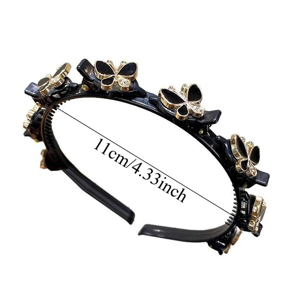 Hair Accessories Elegant Hair Bands with Clips Sweet Shiny Women Butterfly Hair Hoop Headwear Hair Weaving Tool Hairband Party