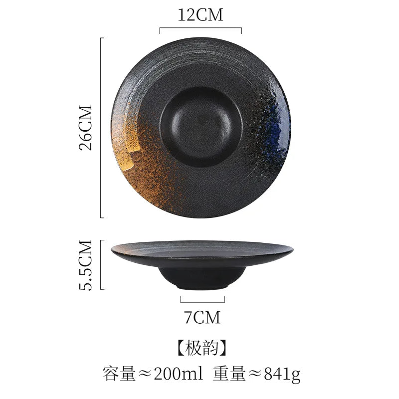 Italian Straw Hat Plate Commercial Italian Noodle Western Salad Plate Japanese Vintage Ceramic Plate UFO Round Deep Soup