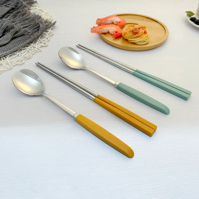 Korean Tableware Set 304 Stainless Steel Cutlery Set High Quality Dinner Set Spoon Chopsticks Set Dinnerware 8Pcs Cutlery Sets