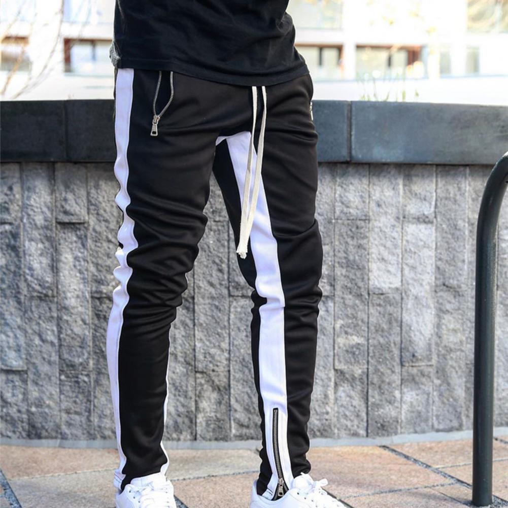 Men Sweatpants Drawstring Side Zipper Joggers Pants Skinny Male Trousers Gyms Tracksuits Hip Hop Sportswear Jogging Sport Pants