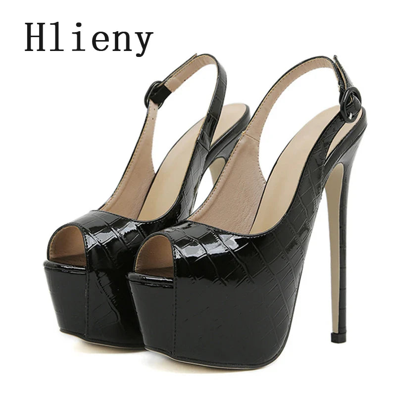 Hlieny Size 35-42 Sexy Peep Toe Extreme Thin High Heels Women Pumps Fashion Back Buckle Strap Sandals Pole Dancing Shoes