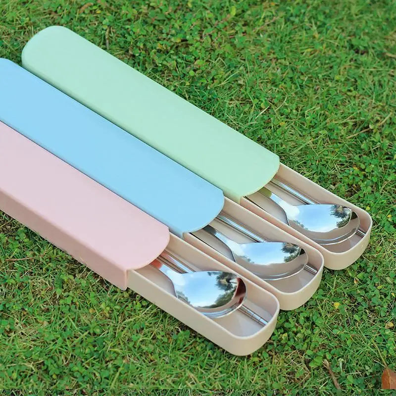 4Pcs/Set Stainless Steel Chopsticks Spoon Fork Steak Knife with Storage Case Travel Camping Cutlery Set Portable Tableware