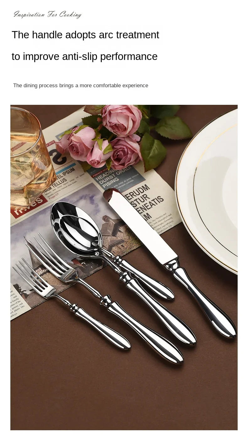 Luxury Gourd Shape Handle Stainless Steel Tableware 5 Pieces Spoons Forks Knives Elegant Cutlery Set