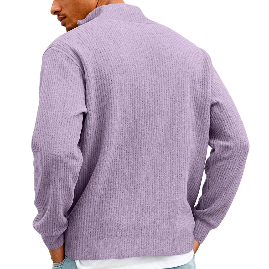 New Sweatshirts For Men Spring Waffle Long-sleeved T-shirt Men's Casual Loose Zipper Polo Collar Tees Tops Man Outwear