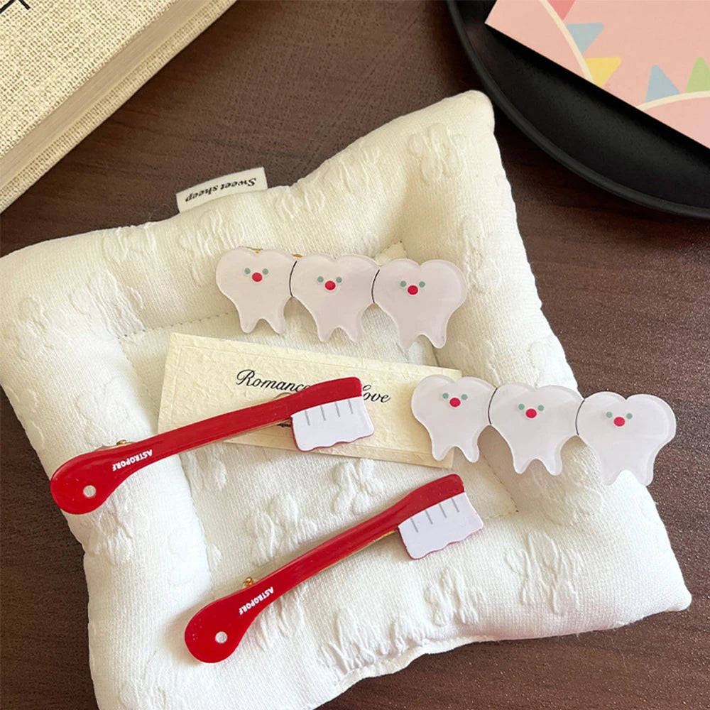 Cartoon Toothbrush Teeth Hair Clip Set Girls Ornaments Dental Decorate Cute Funny Hair Accessories Tooth Clip Dentistry Gift