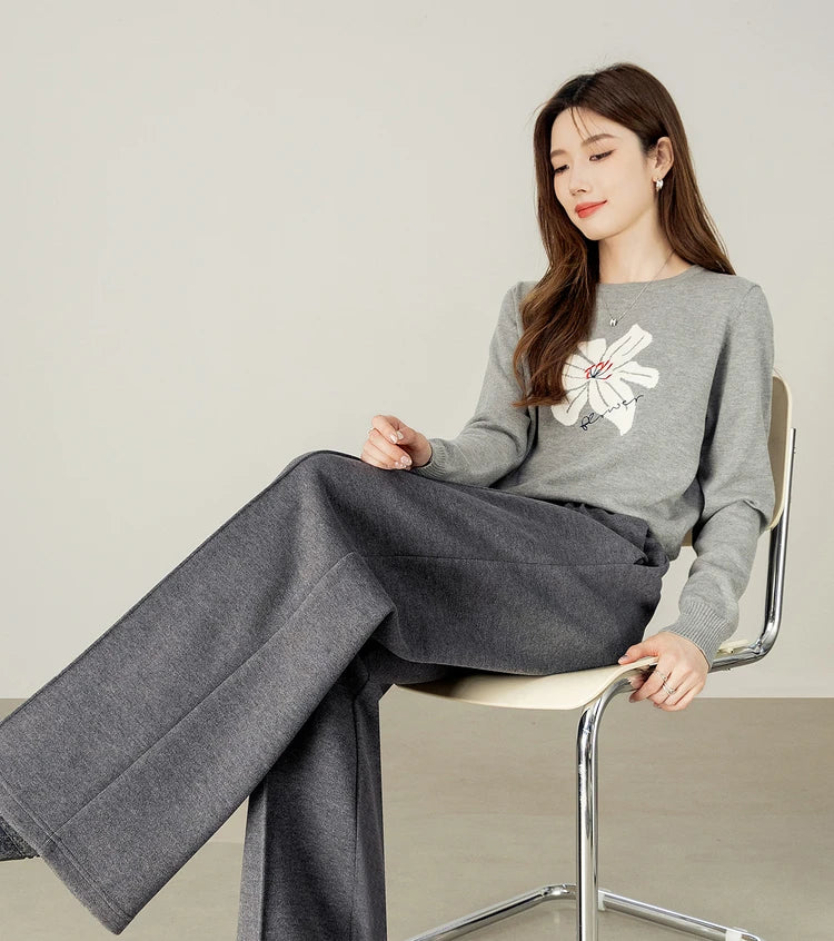 SENTUBILA Knit Sweat Pants for Women 2026 Autumn Winter Acetate Wool Silk Blend Trousers Casual Versatile Bottoms 154K80280
