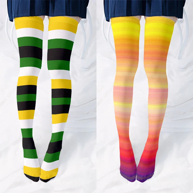 Fun rainbow striped stockings women's sexy fashion multicolor thigh high stockings Harajuku Kawaii girl romantic socks gift