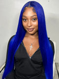 Blue 13x4 Lace Front Body Wave Human Hair Wigs Brazilian Blue Colored HD Transparent Lace Front Wigs For Women Pre Plucked