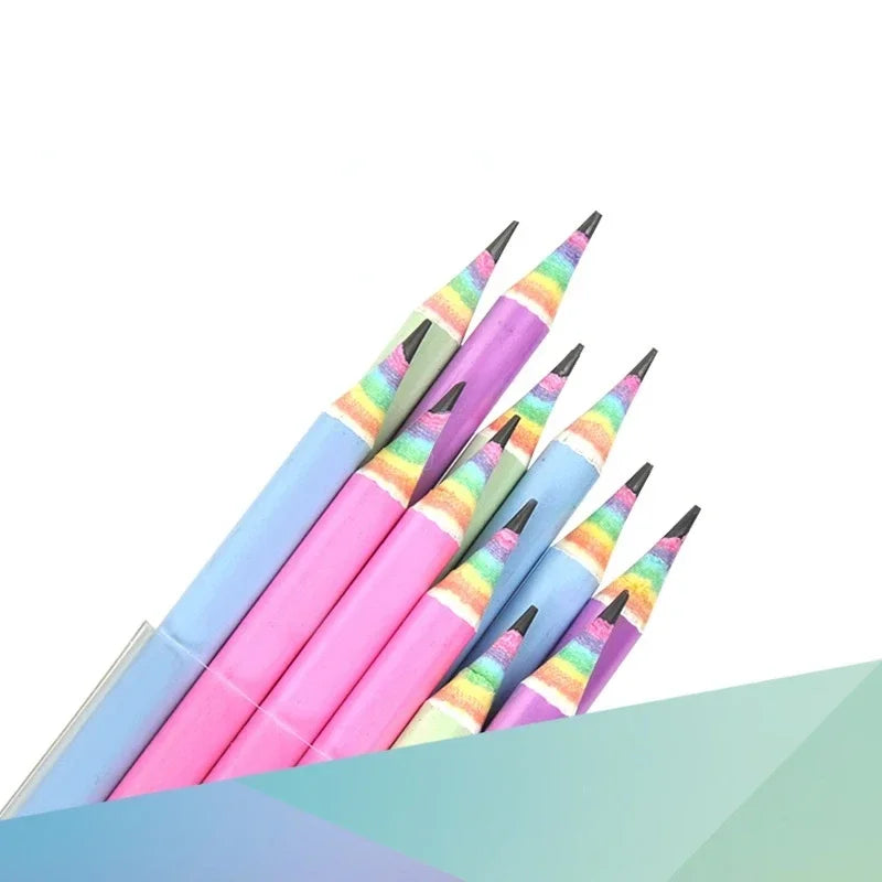 12 Rainbow Paper Pencil Set Children's Writing and Painting HB Professional Art Sketch Comic Pen Office School Supplies