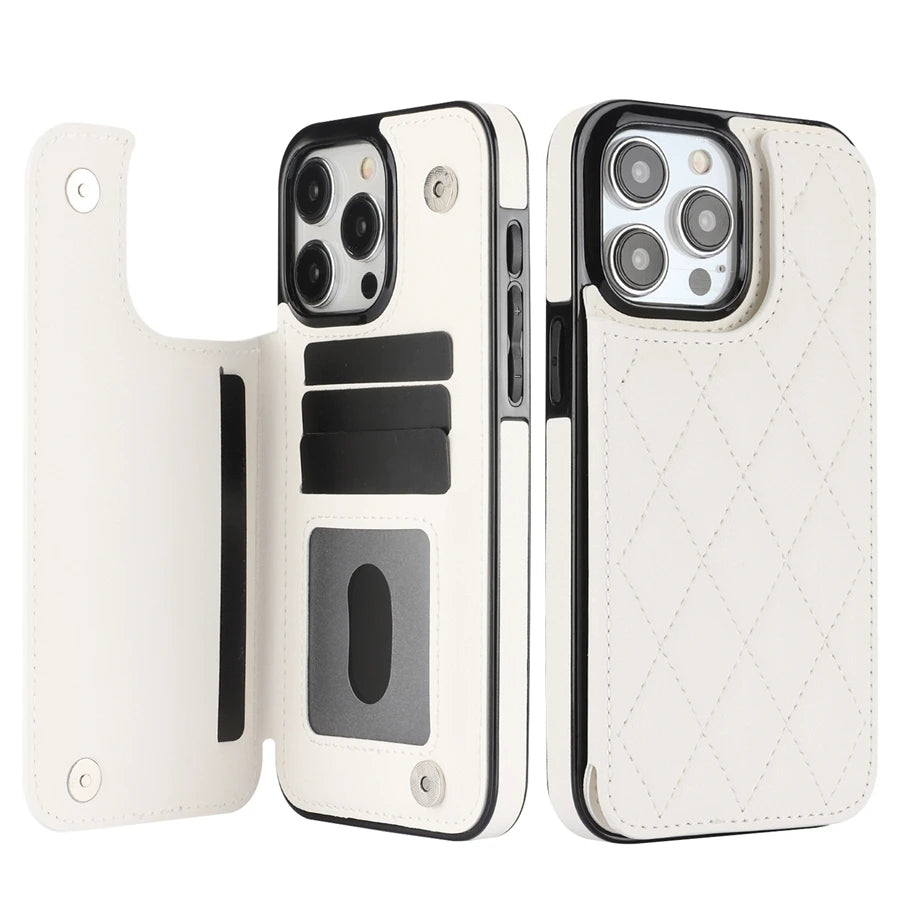 Card Slot Flip Leather Case For iPhone 16e 15 Pro Max 14 13 12 11 SE 3 2 XS XR 8 7 Plus Wallet Double Button Small Fragrant Wind