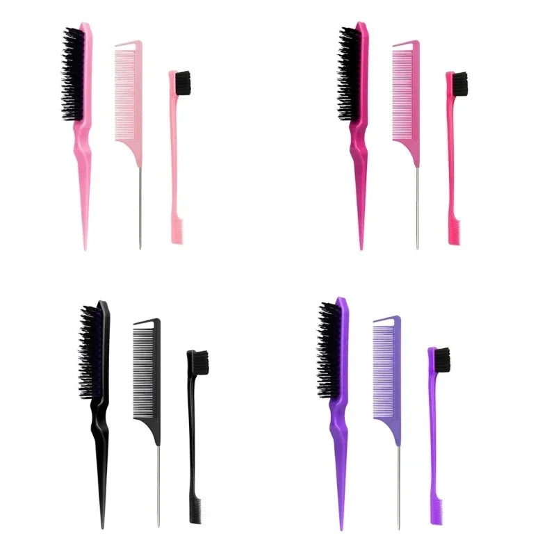 3pcs Hair Styling Comb Set Teasing Hair Brush Triple Teasing Comb Rat Tail Combs Edge Brush Hair Tail Tools Braid Tool Loop