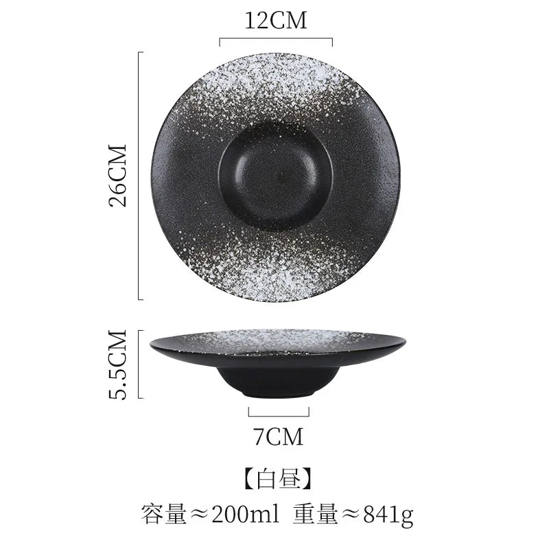Italian Straw Hat Plate Commercial Italian Noodle Western Salad Plate Japanese Vintage Ceramic Plate UFO Round Deep Soup