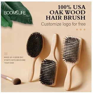 Personalized Boar Bristles Hair Brush Cork handle Round Barrel Hair Comb For Curling  Anti Static Roller HairBrush Wood Combs