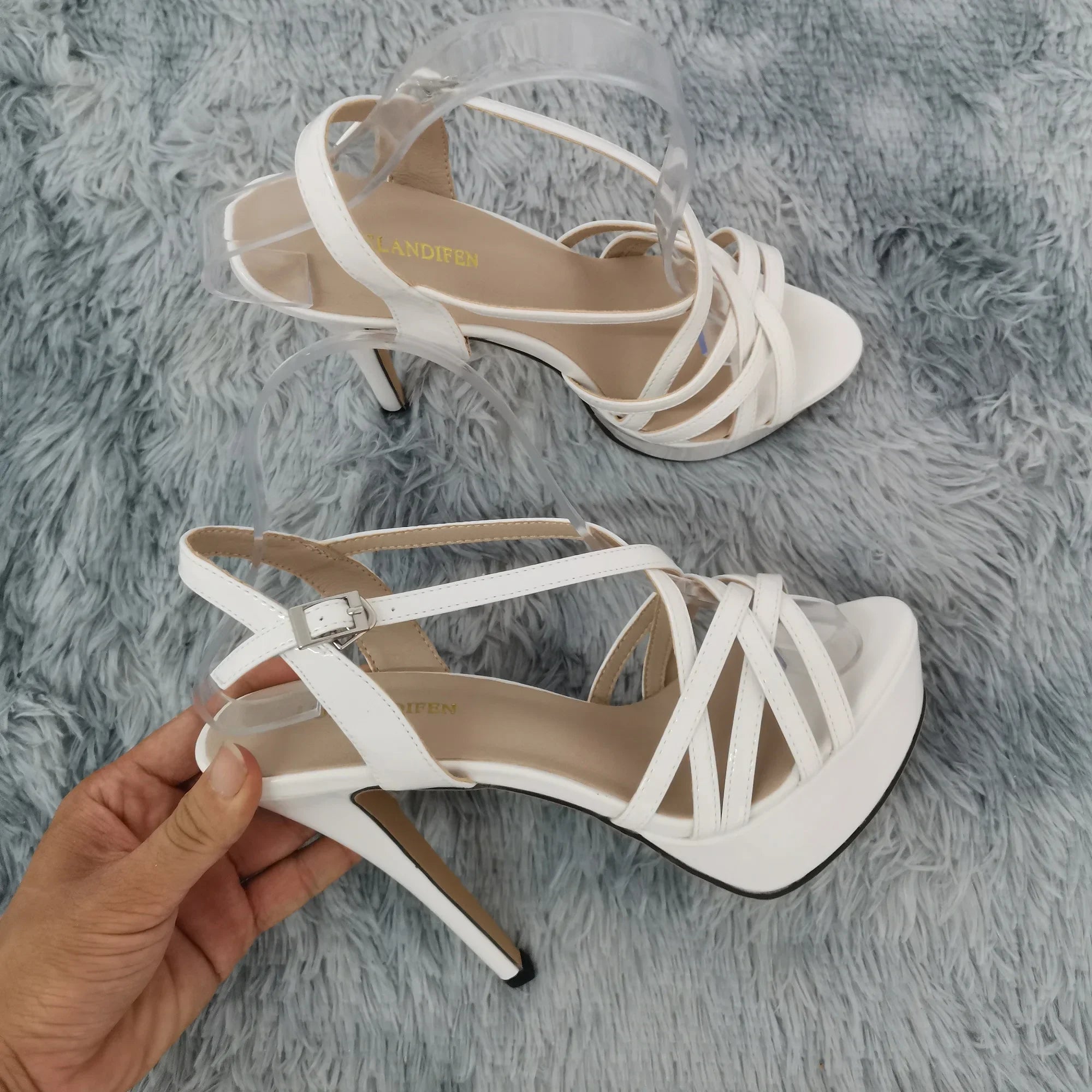 LOSLANDIFEN 2026 NEW 14CM Open Toe Platform High Heels Snake Pattern Sandals Sexy Ankle Strap Gladiator Party Dress Women Shoes