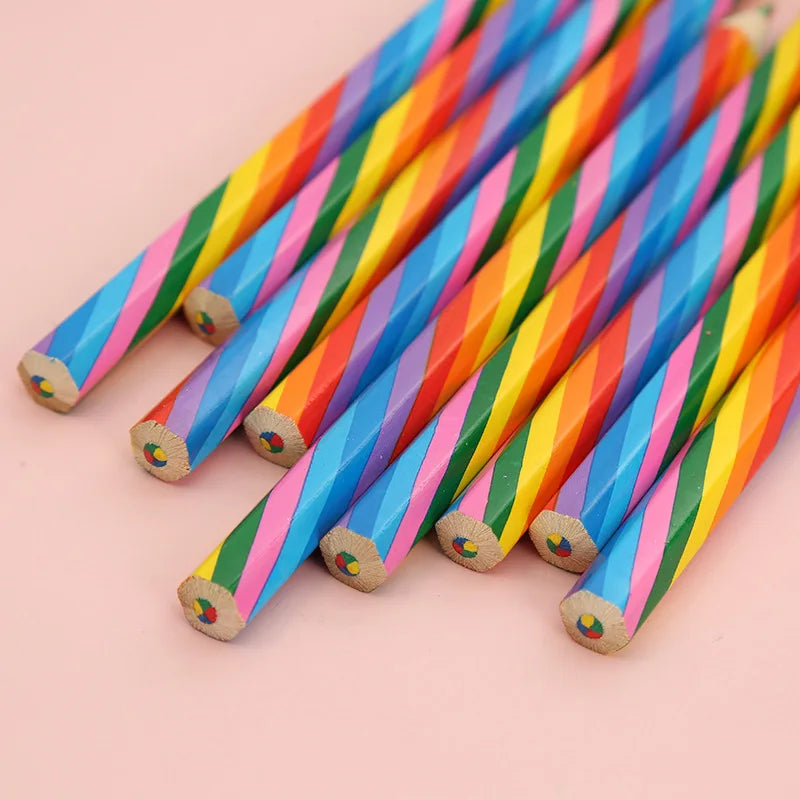 12 Rainbow Paper Pencil Set Children's Writing and Painting HB Professional Art Sketch Comic Pen Office School Supplies