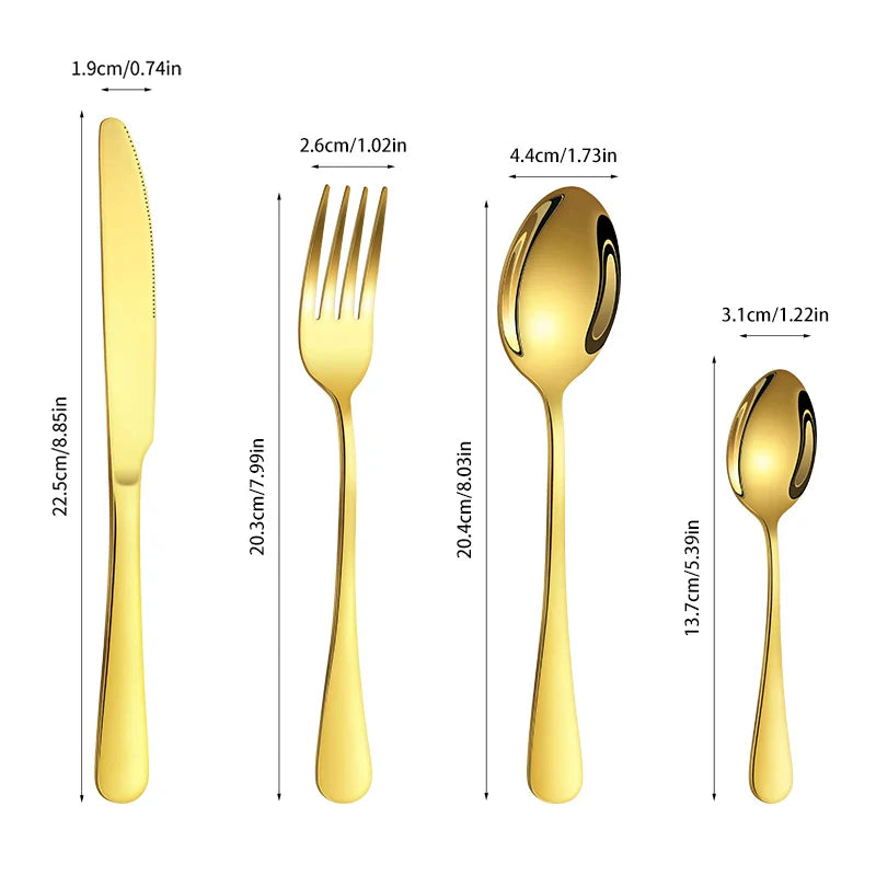 4/16/24pcs Stainless steel cutlery knife, fork and spoon set 1010 round handle cutlery suitable for wedding party hotel