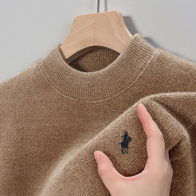 Designer Luxury Brand Men's Knit Pullover Pony Embroidered Sweater Winter British Business Fashion Trend Plush Thicken Menswear