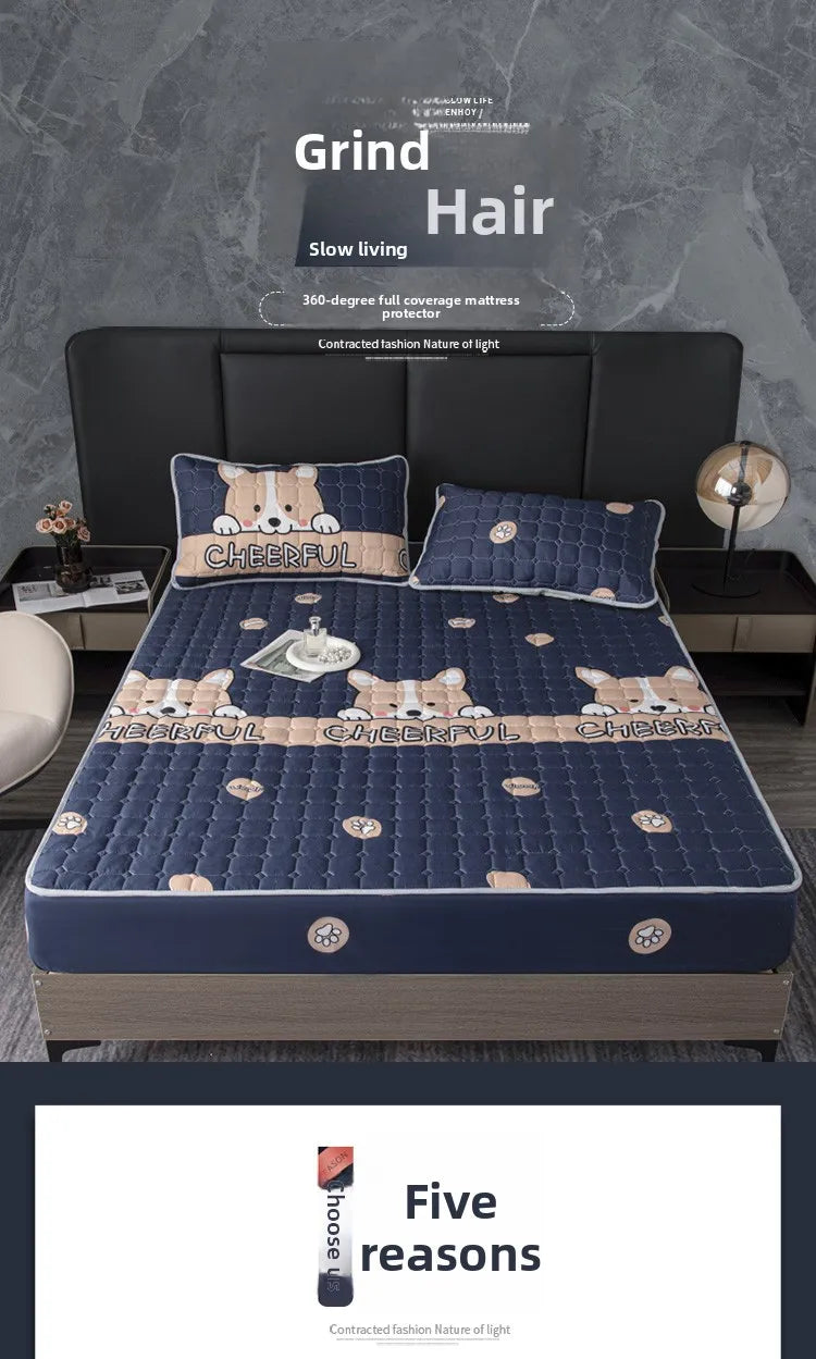 Quilted Bed Cover Cartoon Style Bedspread Elastic Mattress Protertor Thicken Bed Linen 매트리스커버 Home Bedsheets (No Pillowcase)