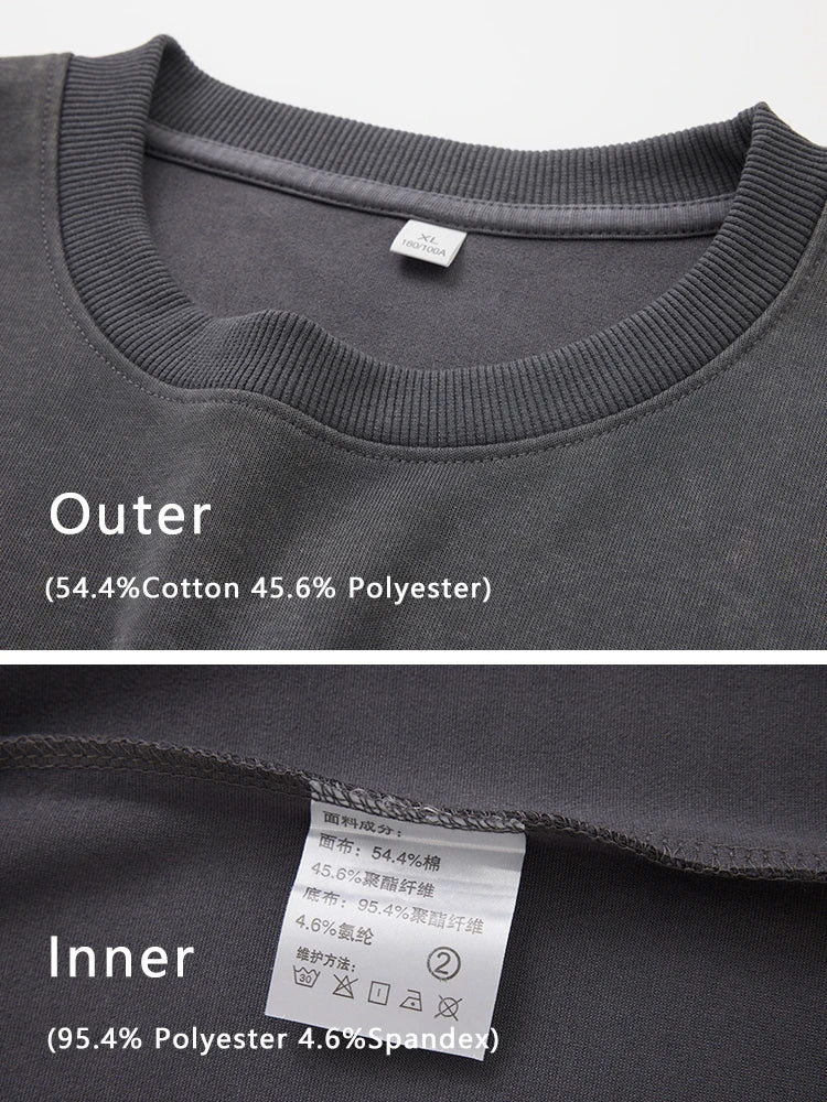 Men's Washed Faded Sweatshirts 330GSM Cotton Polyester O-Neck Knit Sports Pullover Tops Street Y2K Oversized Sweatshirts Unisex