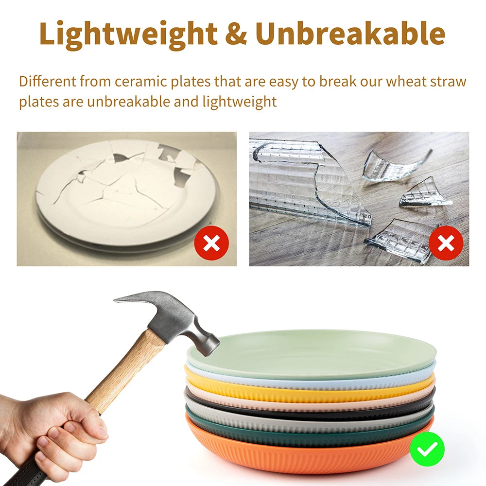 4Pcs Dinner Dishes Wheat Straw Dinner Plates Set Eco Friendly Full Tableware Of Plates Set Kitchen Accessories Plates Dinnerware