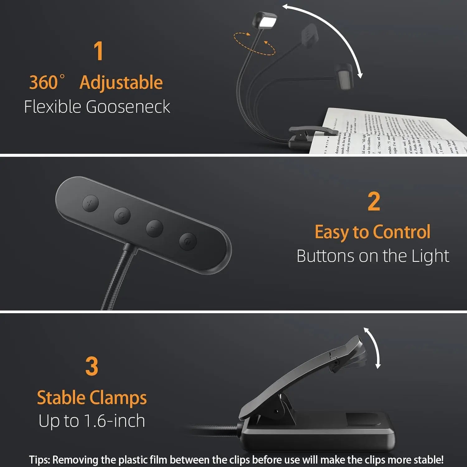 NEW 14Leds Book Light USB Rechargeable Reading Light Warm Cool White Daylight Portable Flexible Easy Clip Night Reading Lamp