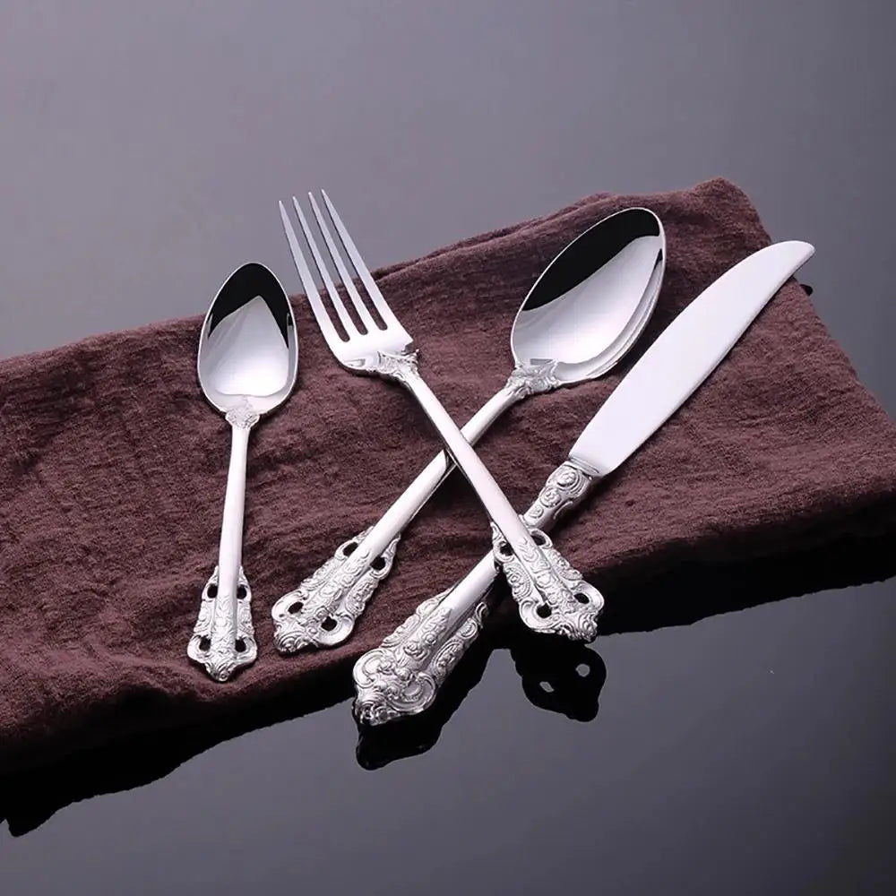 24/30pcs Vintage Cutlery Set Luxury Stainless Steel Flatware Set Forks Knive Spoons Tableware Set Kitchen Utensils
