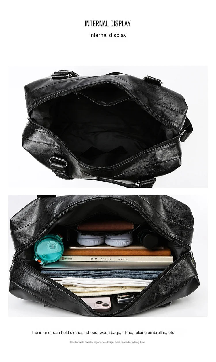 2023 New Men's Business PU Travel Handbag Soft Leather Texture Shoulder Bag Sports TrainingLarge Capacity Handheld Crossbody