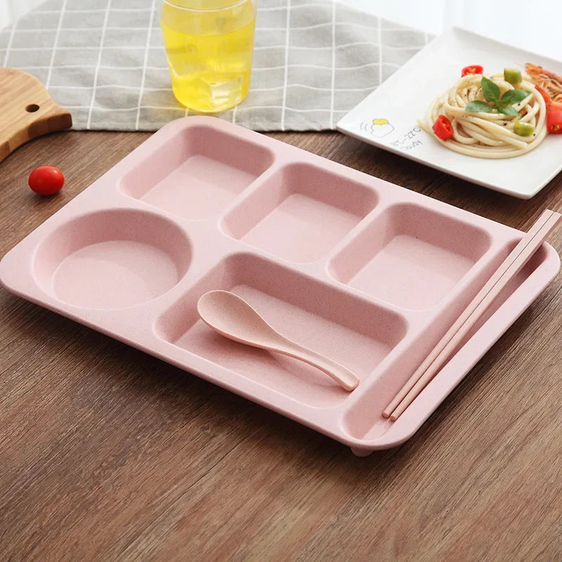 1Set Student Meal Plate Fast Food Bowls Anti-fall Household Meal Plate Separation Plate Bowl Cup Set Dinner Set Service Assiette