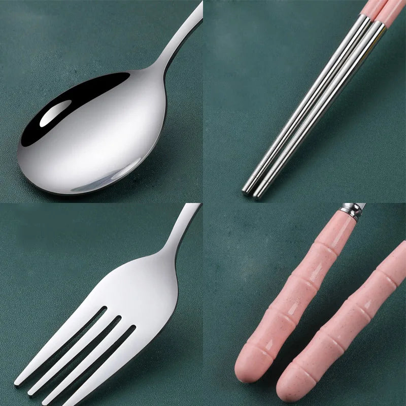 3pcs Portable Dinnerware Kit Spoon Fork Chopstick Set Travel Flatware With Box Set Stainless Steel Travelling Dinnerware Set