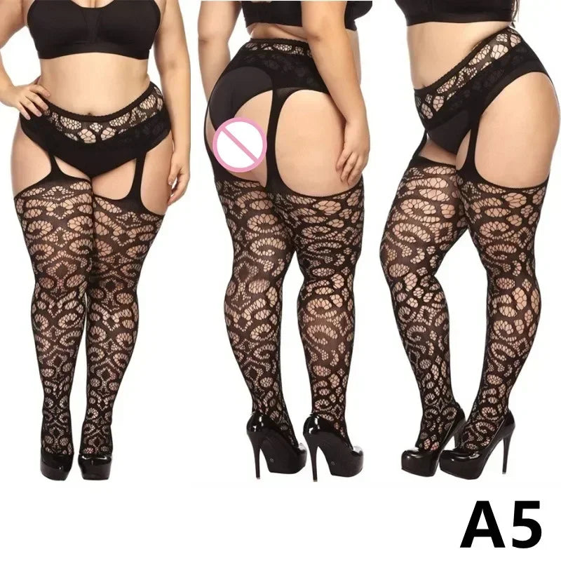 Lace Knee Thigh High Elastic Fishnet Stockings Sexy Transparent Thin Black Stocking White Plus Size Long Socks for Women Summer