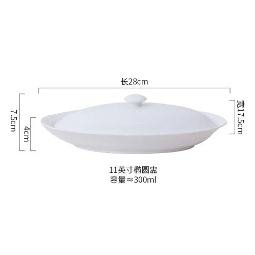 Steamed Fish Plate Oval Plate Abalone Juice Dish Sea Cucumber Plate Ceramic Dinnerware with Lid Hotel Restaurant dishes
