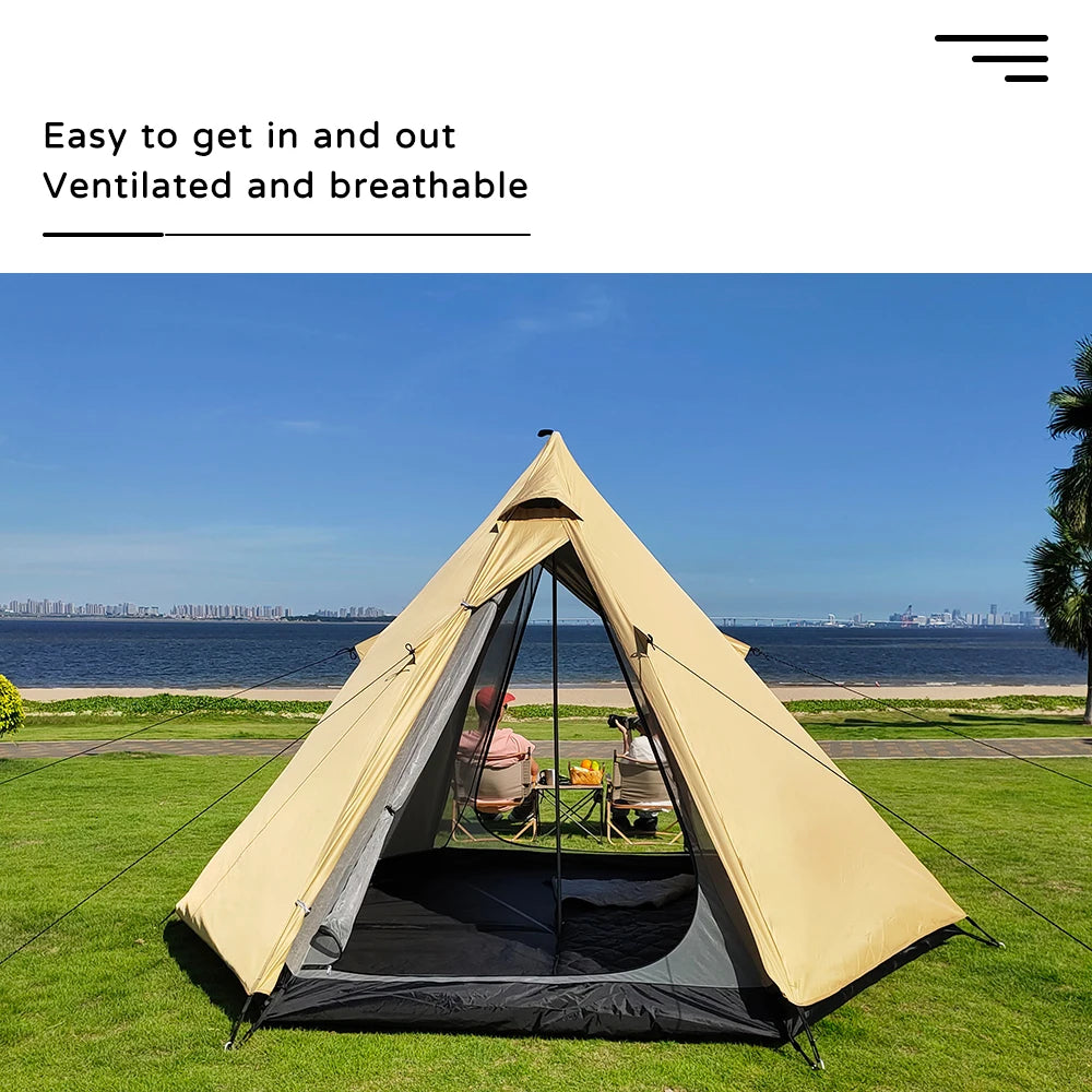Indian Tent Outdoor Waterproof Tipi Tent 4 Person Yurt Family Mongolian Large Teepee Camping for Adults Pyramid Double Layer