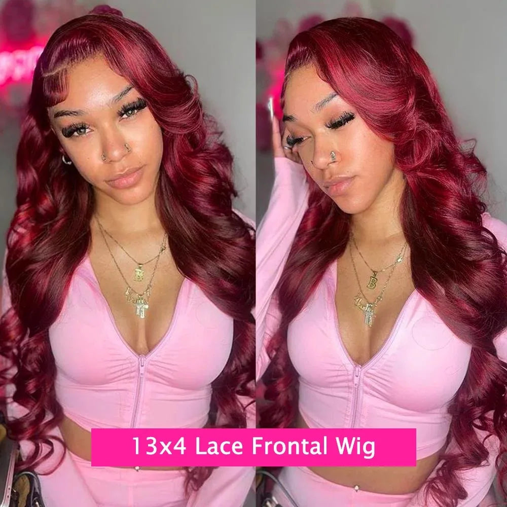 99J Burgundy Lace Front Human Hair Wig Body Wave Red Colored  Wigs Brazilian 13x4  Lace Frontal Wigs On Sale Clearance For Women