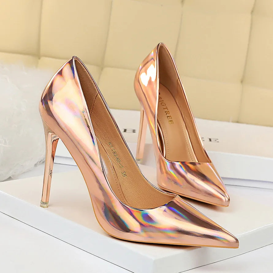 Women Fetish 10.5cm High Heels Pumps Wedding Bridal Stiletto Wedding Bridal Heels Lady Scarpins Office Party Green Blue Shoes