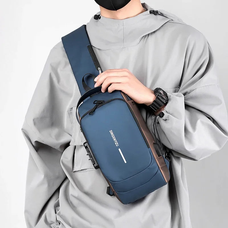 Men Anti Theft Chest Bag Shoulder Bags USB Charging Crossbody Package School Short Trip Messengers Bags Men's Oxford Sling Pack