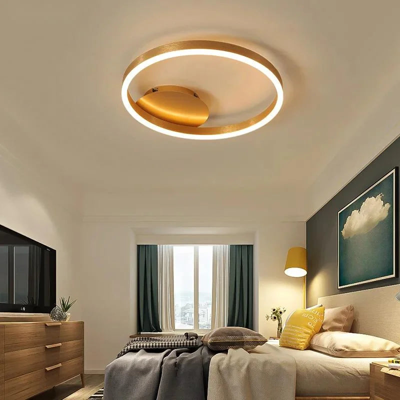 Household Gold Led Chandeliers 3 Circle Bedroom Metal Living Dining Room Lighting Chandelier Brown Glossy Lamp Home Indoor Lamps