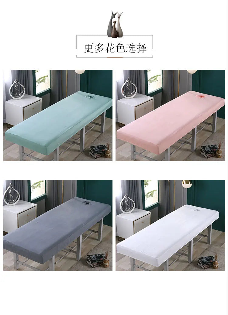 Beauty Salon High Elastic Solid Bed Cover Massage SPA Treatment Elastic Full Cover Rubber Band Fitted Bed Sheet with Hole