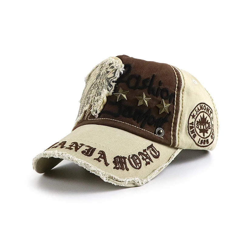 Vintage Washable Cowboy Baseball Cap Embroidery Snapback Hat for Men Women Worn Out Hip Hop Caps Adjustable Solid Cotton Sun Hat