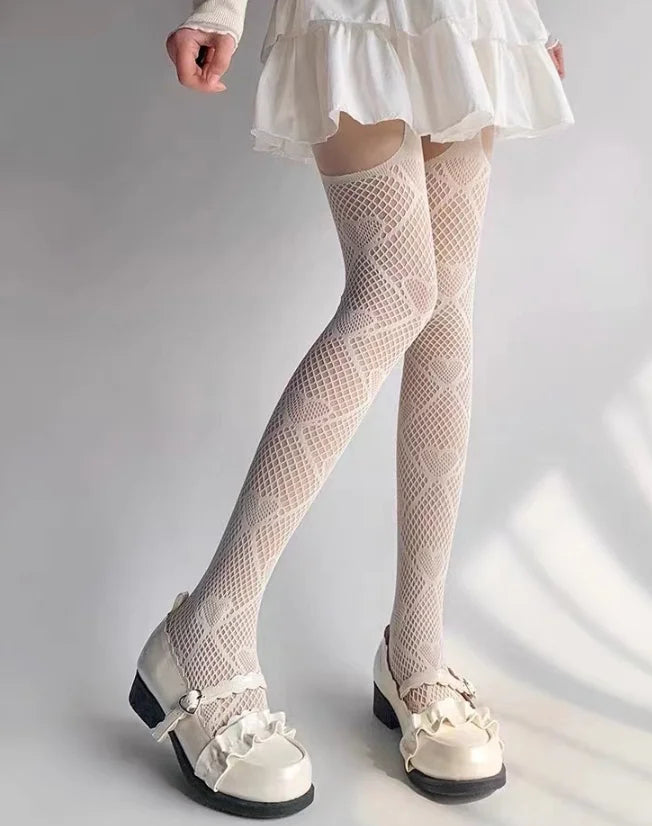 Women Sexy High Waist Fishnet Stockings Mesh Club Tights Panty Knitting Net Pantyhose Ripped Jeans Match Long Socks Lingerie Hot
