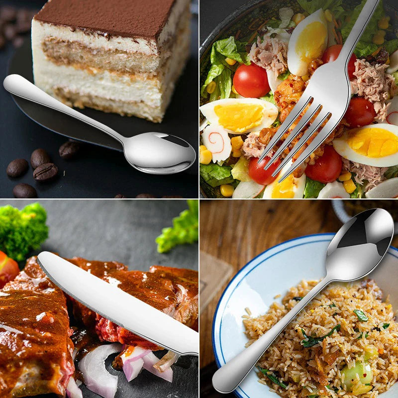 6/30pcs Silver stainless steel steak knife, fork and spoon dessert fork and spoon tableware set suitable for tableware hotel