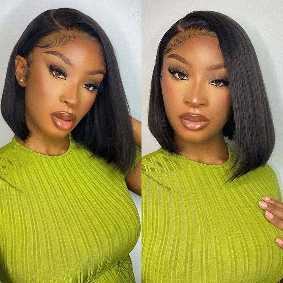 14 Inch Short Straight Bob Wig Human 13x4 Lace Transparent 150%  Frontal Hair Bob Wig PrePlucked Lace Front Human Hair Wigs