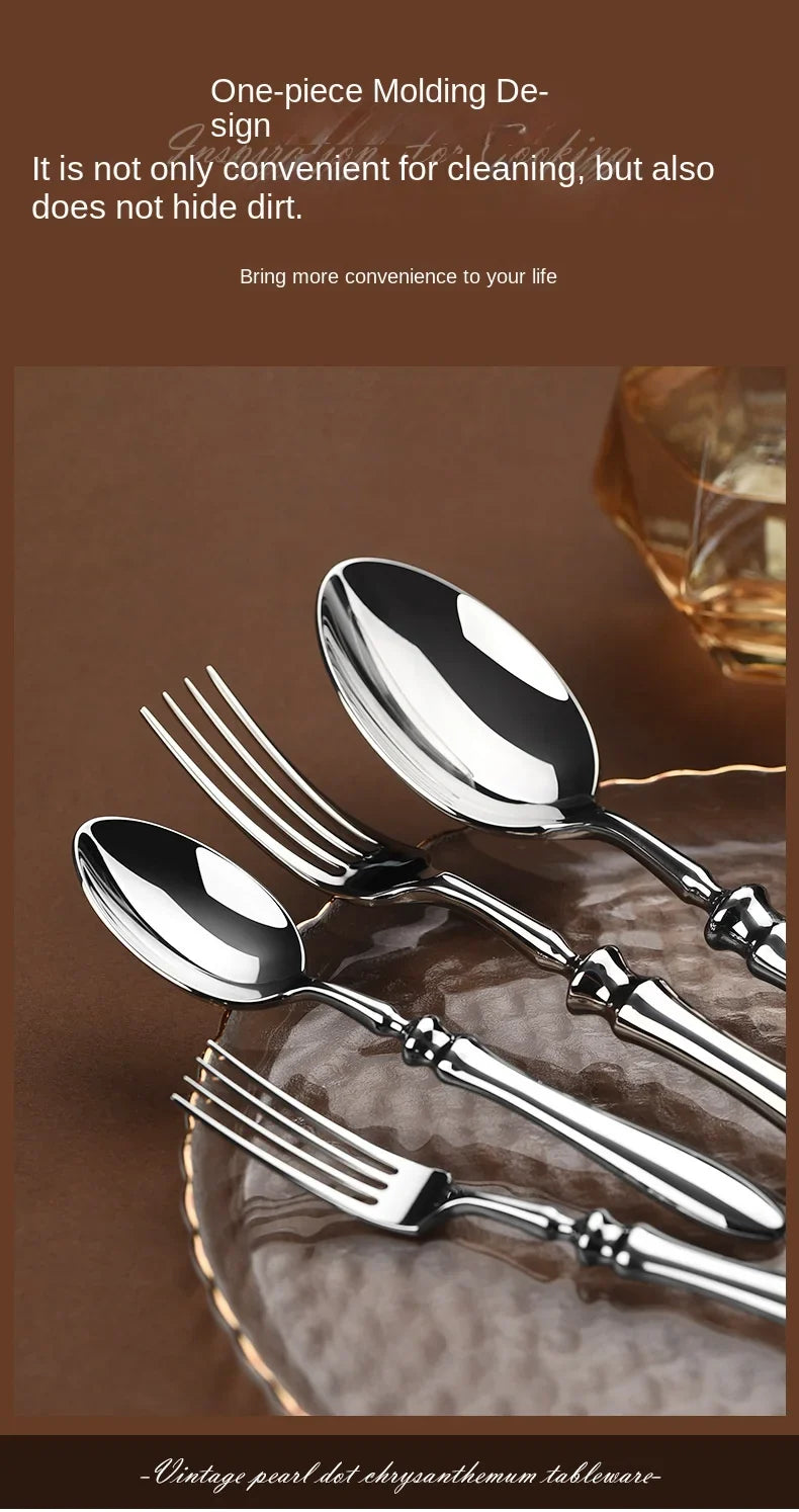 Luxury Gourd Shape Handle Stainless Steel Tableware 5 Pieces Spoons Forks Knives Elegant Cutlery Set